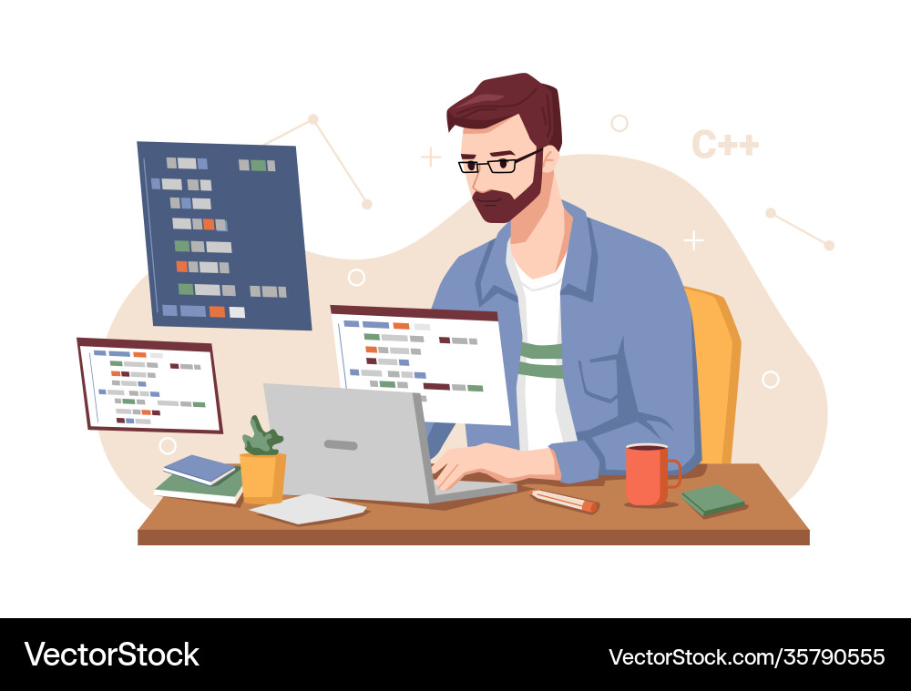Focused Developer Coding vector image