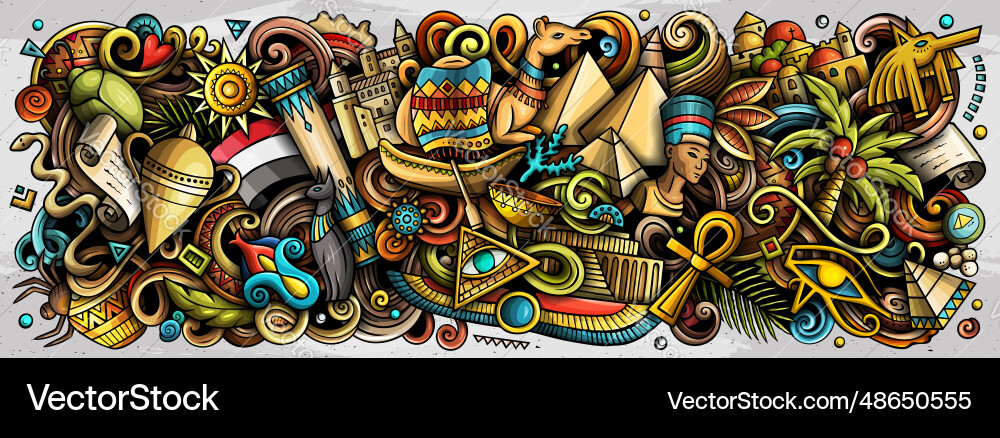 Ägypten doodle Cartoon lustige Banner Ägypten doodle Cartoon lustige Banner vektorbild