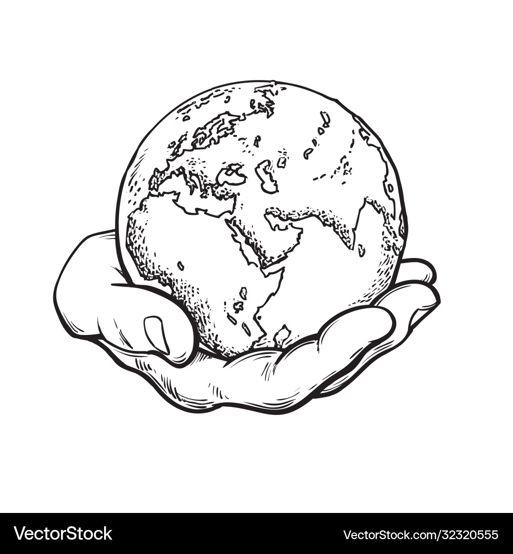 Human hand holding globe earth in mans palm save vector image