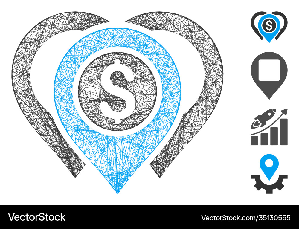 Linear dollar map markers mesh Linear dollar map markers mesh vector image