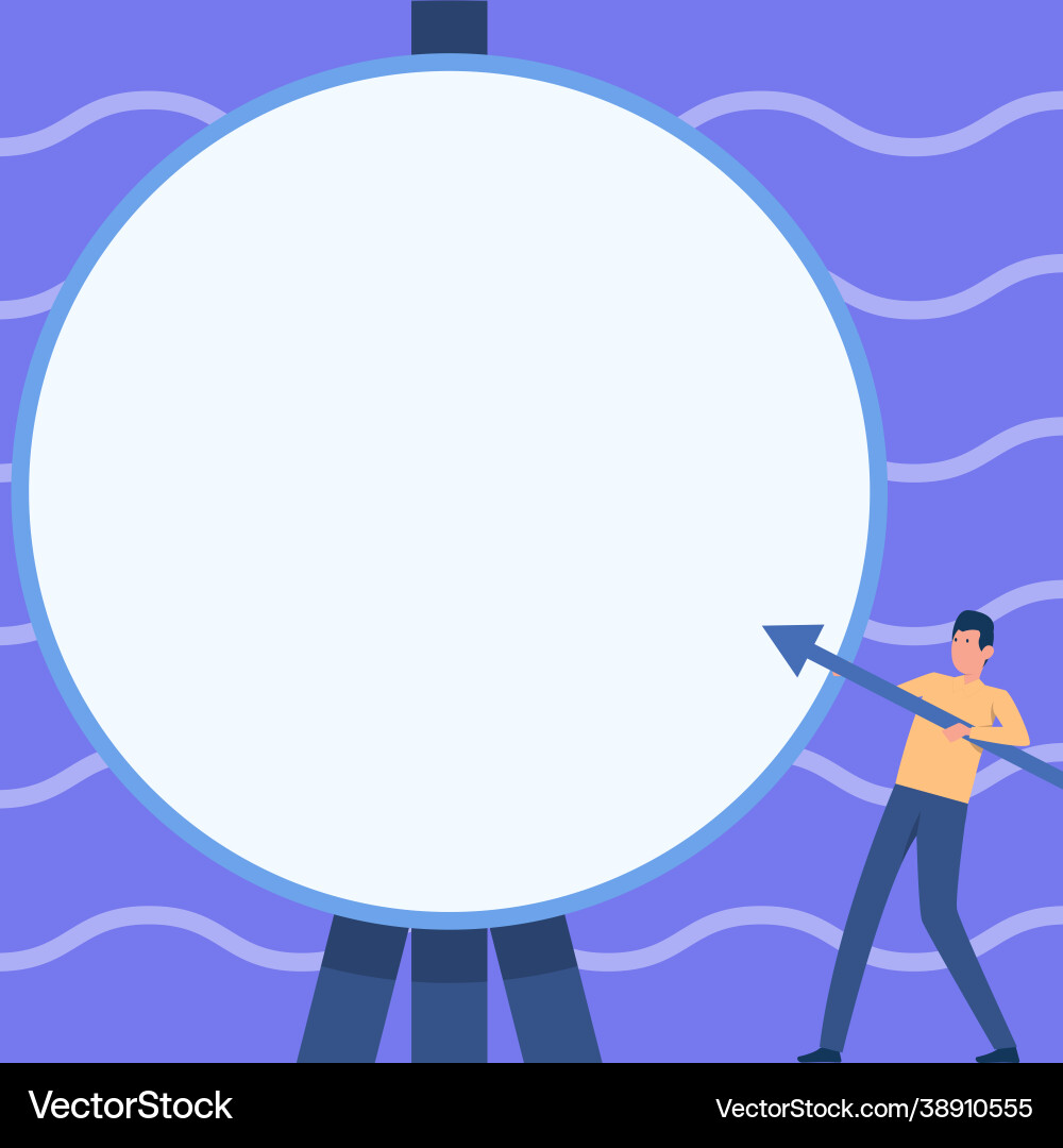 Man drawing standing holding large arrow pointing Vector Image