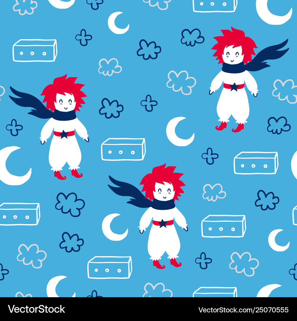 Süße Märchen Boy Pattern Vektorbild