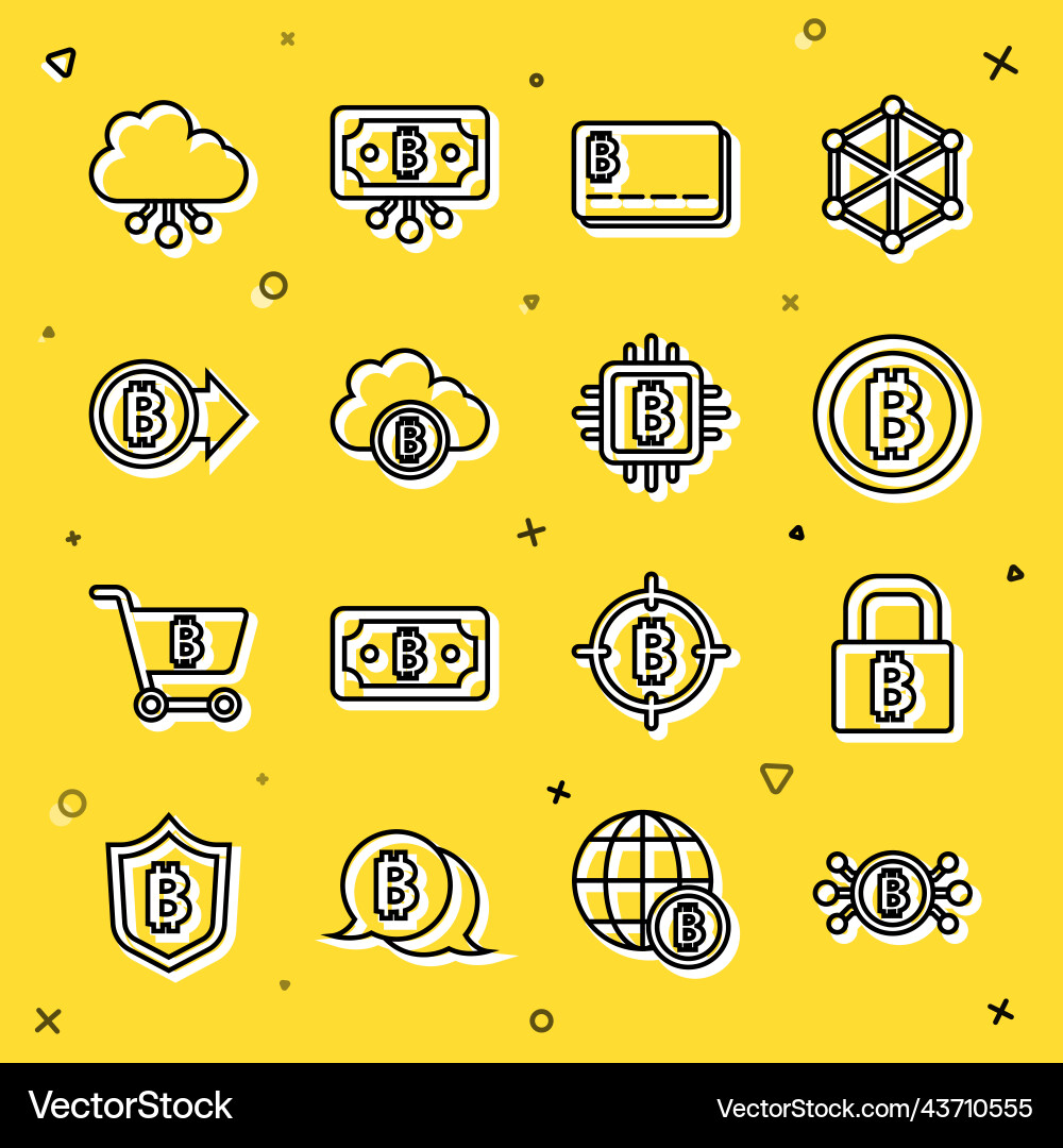 Set line bitcoin in circuit lock Set line bitcoin in circuit lock vector image