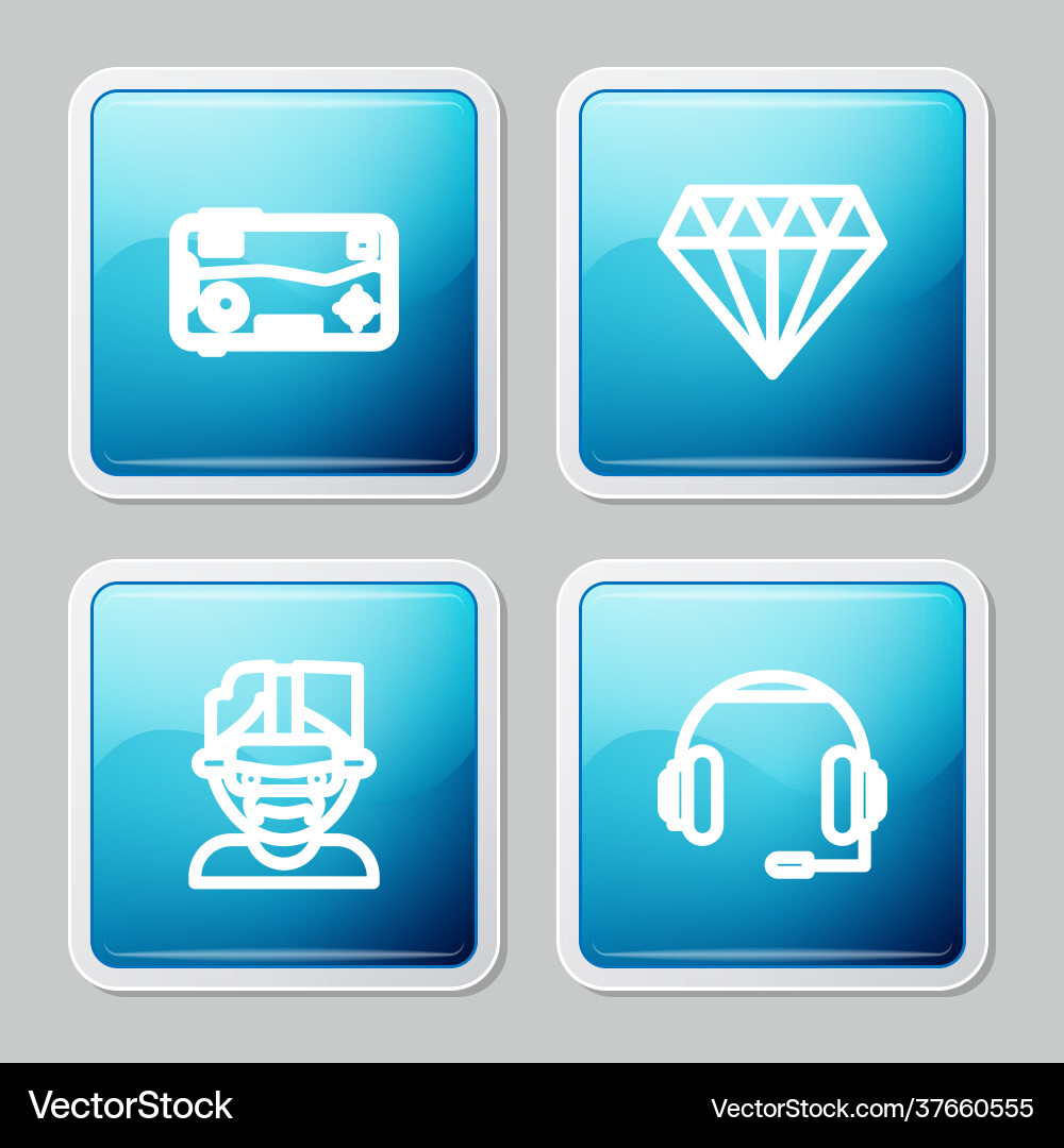 Set line mobile and playing in game diamond Set line mobile and playing in game diamond vector image