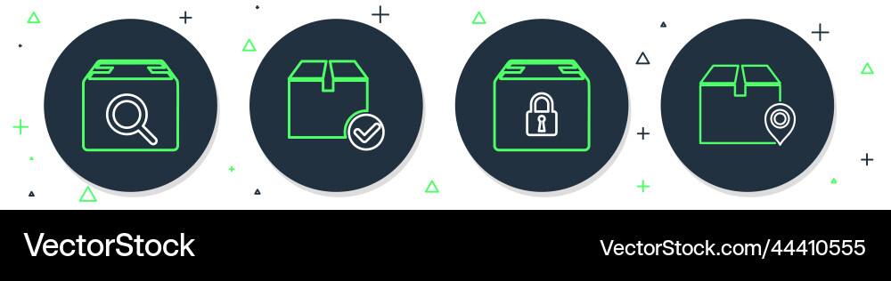 Set line package box with check mark locked Set line package box with check mark locked Vector Image
