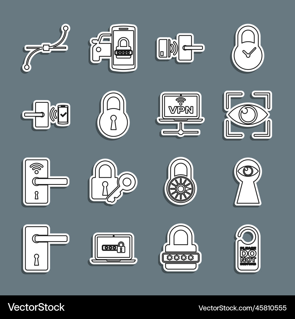 Set line please do not disturb keyhole with eye Set line please do not disturb keyhole with eye vector image