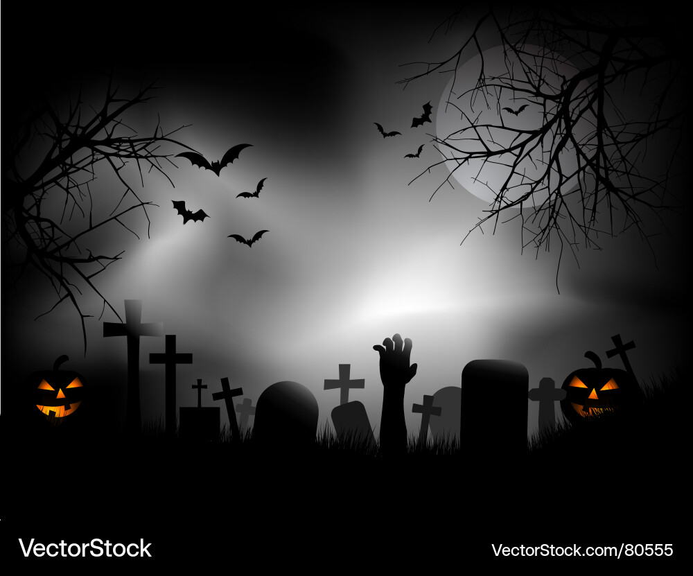 Zombie Hand in Spooky Graveyard vector image