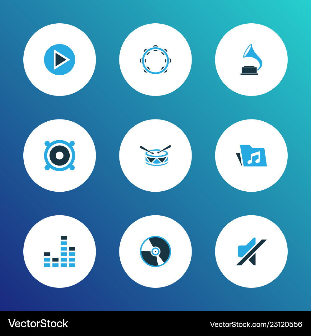 Audio icons colored set with megaphone equalizer Audio icons colored set with megaphone equalizer Vector Image