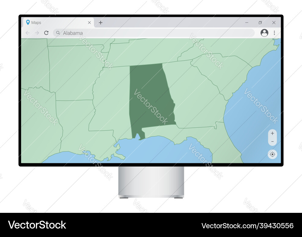 Computer monitor with map of alabama in browser Computer monitor with map of alabama in browser Vector Image
