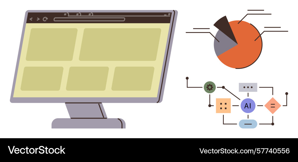 Data visualization with computer interface pie vector image