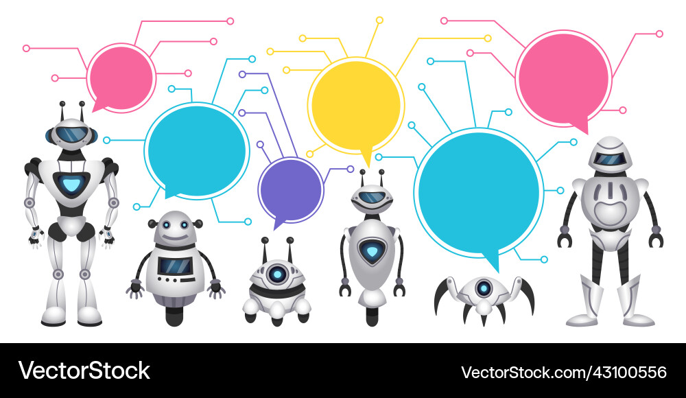 Futuristic Robot Characters - AI & Technology vector image