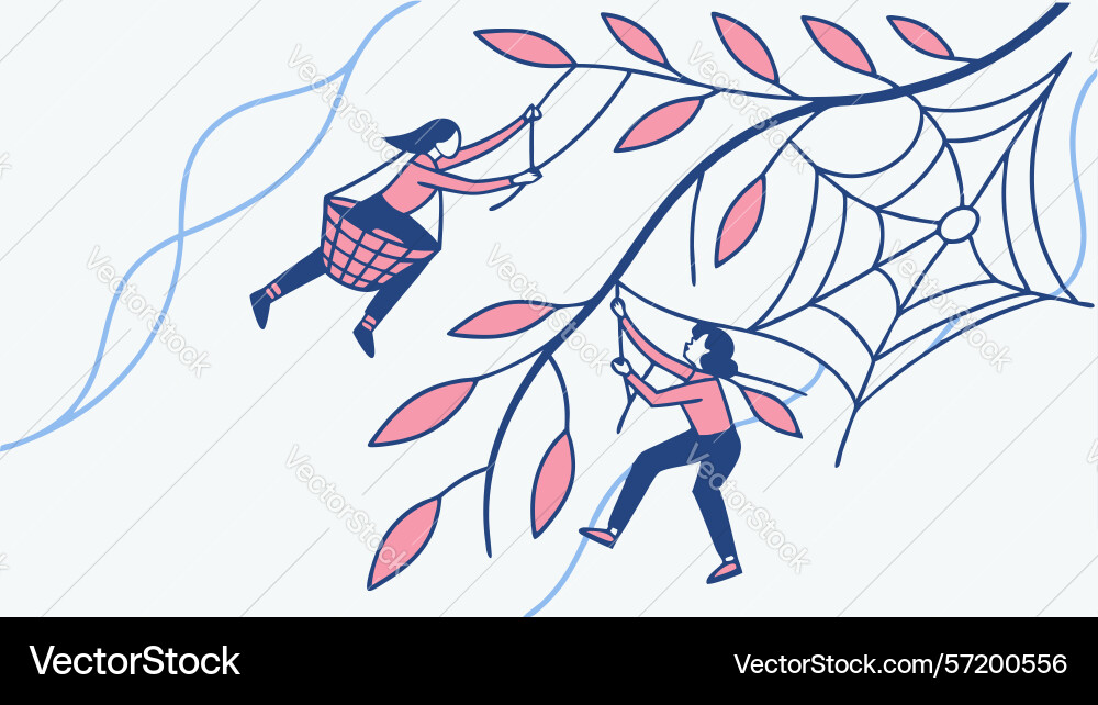 People on tree branch with spiderweb Vector Image