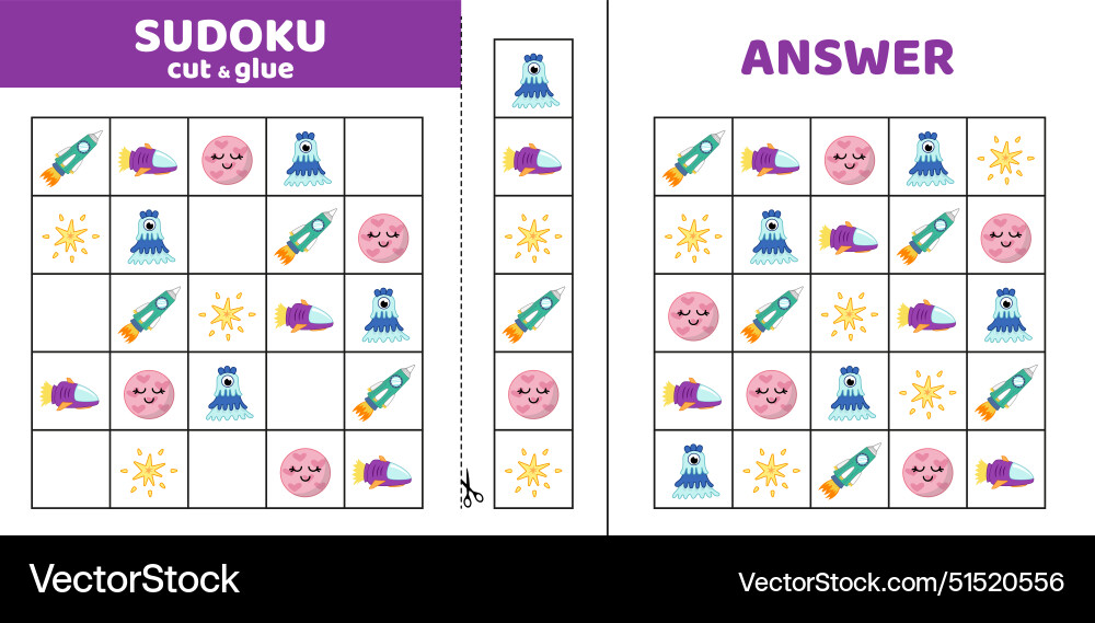 Sudoku with five ufo elements game puzzle Vector Image
