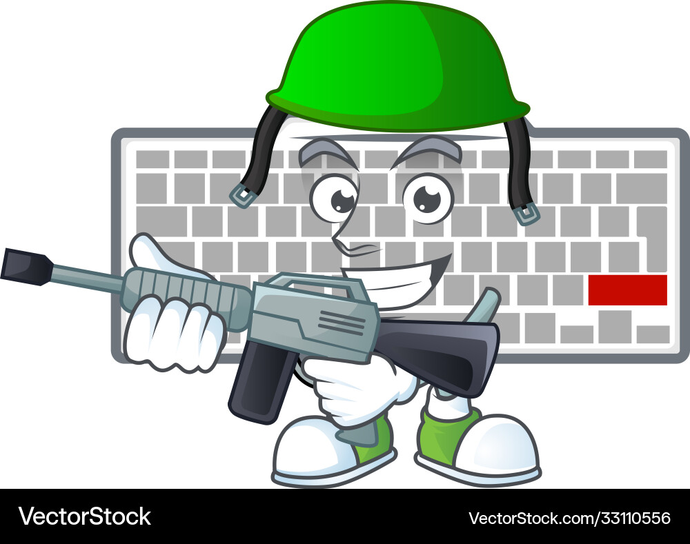 White keyboard in an army uniform with machine gun White keyboard in an army uniform with machine gun Vector Image