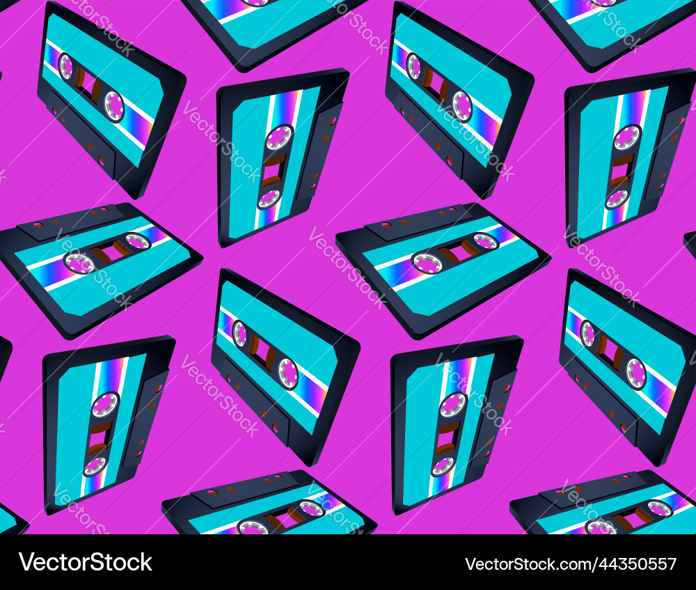 Compact cassette seamless pattern with floating vector image