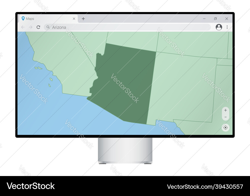 Computer monitor with map of arizona in browser vector image
