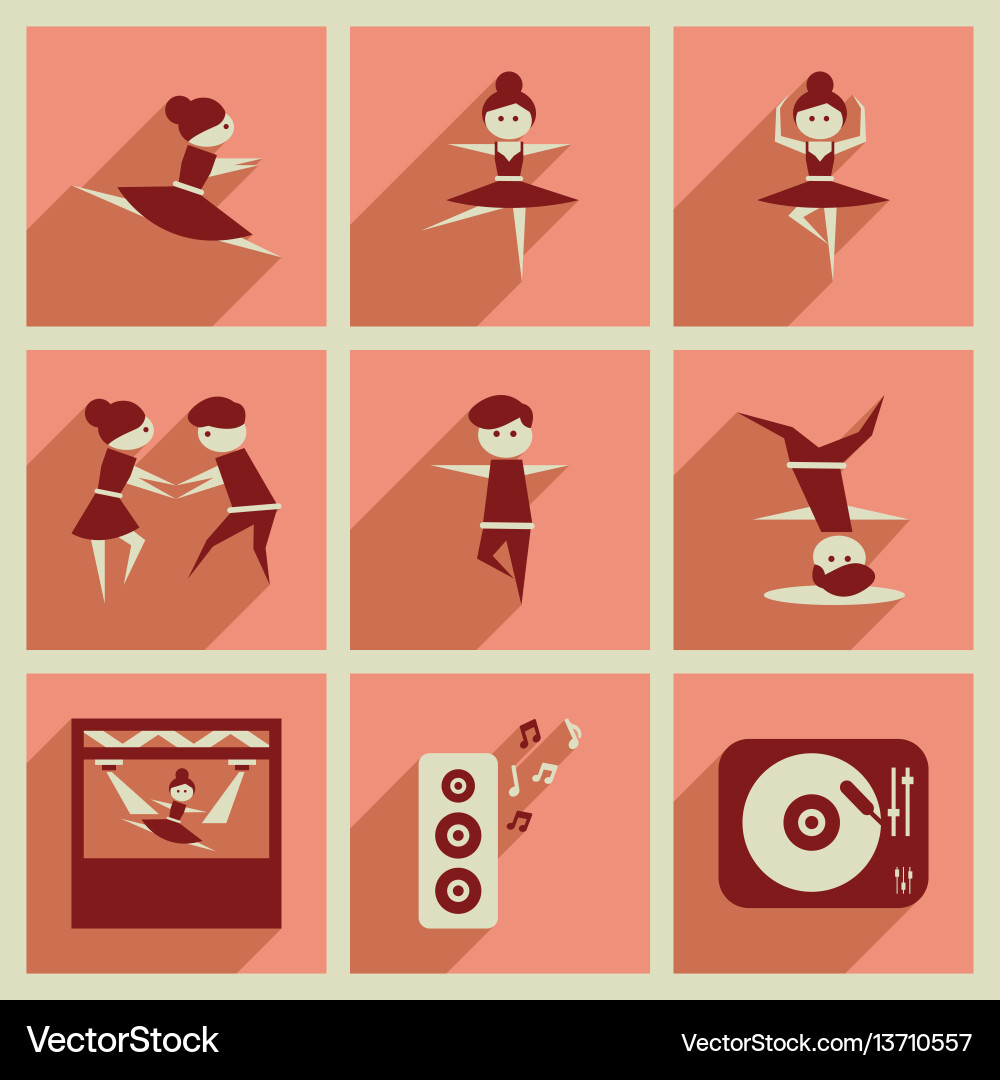 Concept of flat icons with long shadow dancing Concept of flat icons with long shadow dancing Vector Image