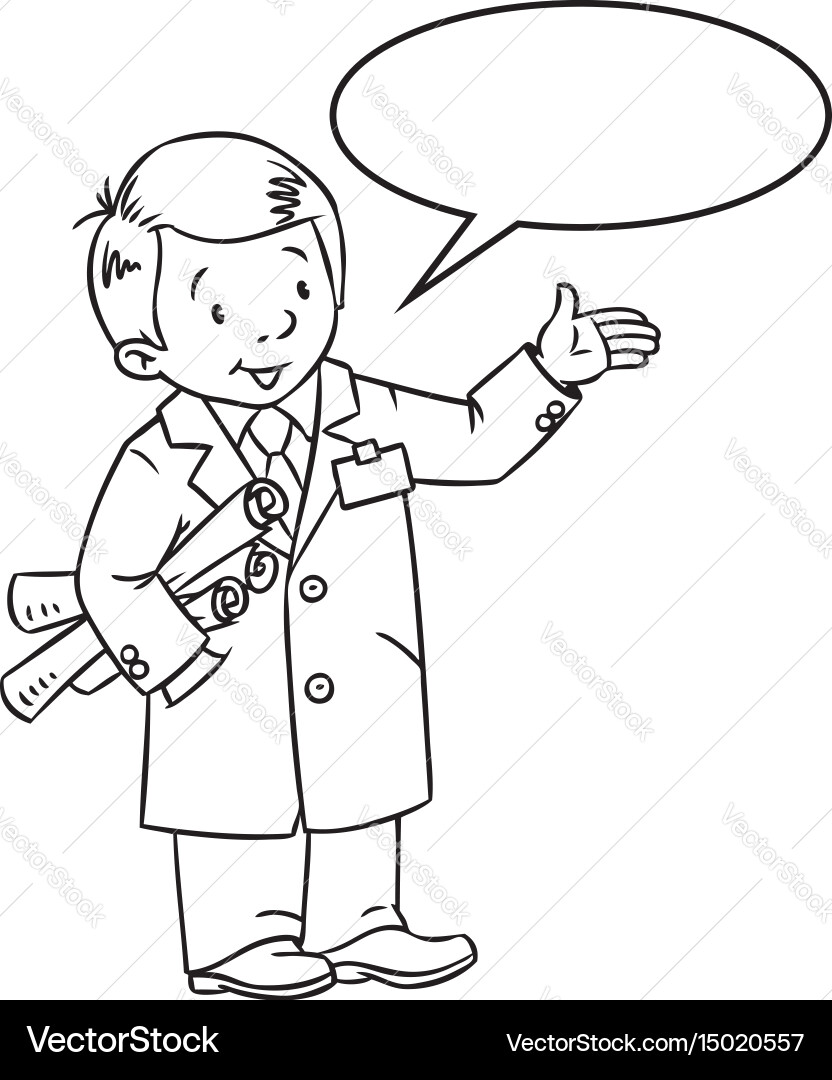 Funny engineer or inventor with balloon for text vector image