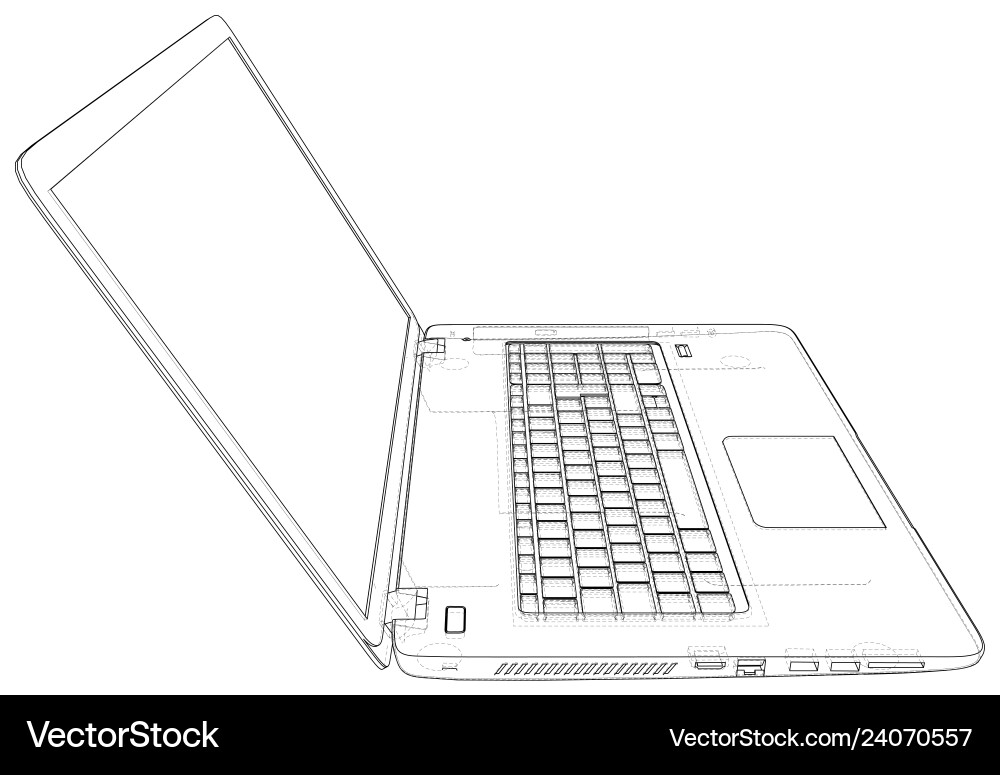 Laptop line view notebook created vector image