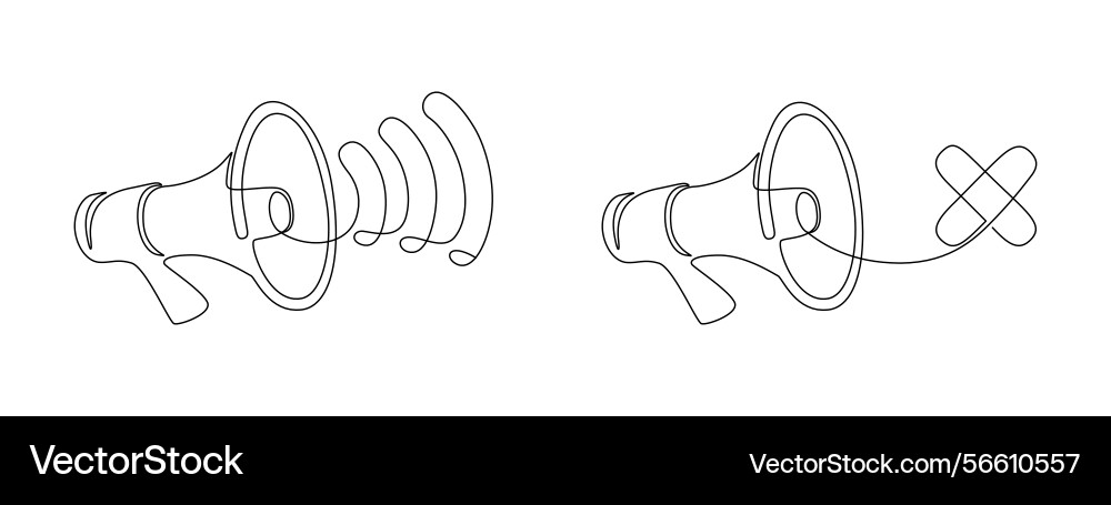 Mute loudspeaker and sound in one continuous line Vector Image