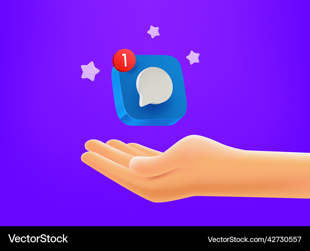 New message concept hand with chat app button 3d vector image