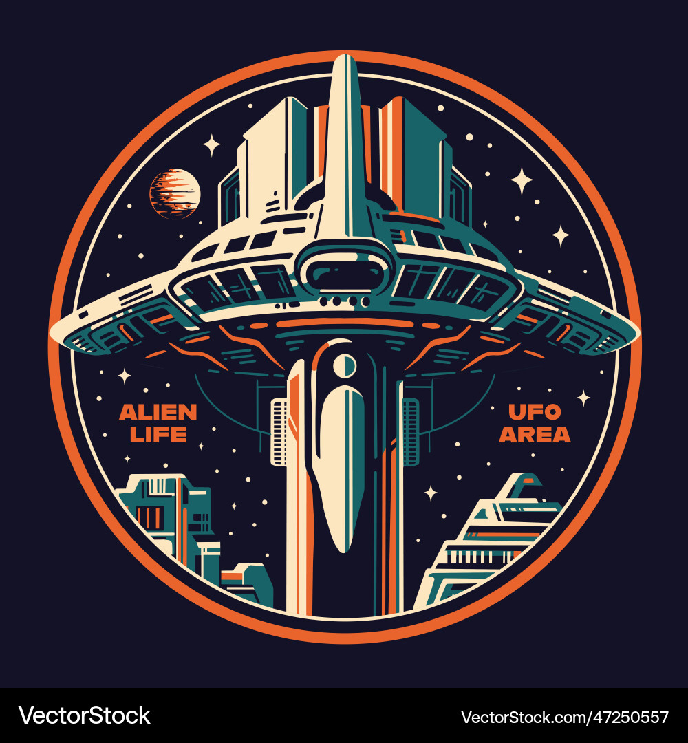 Retro Alien UFO Raum der Kunst Vektorbild