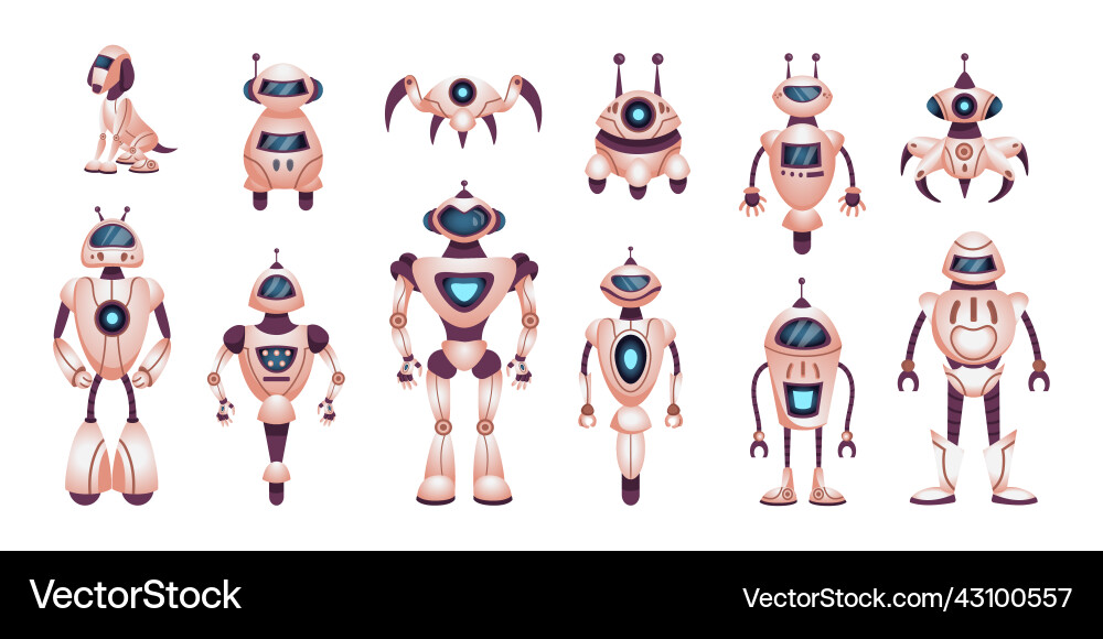 Robot toys funny android different characters Robot toys funny android different characters vector image