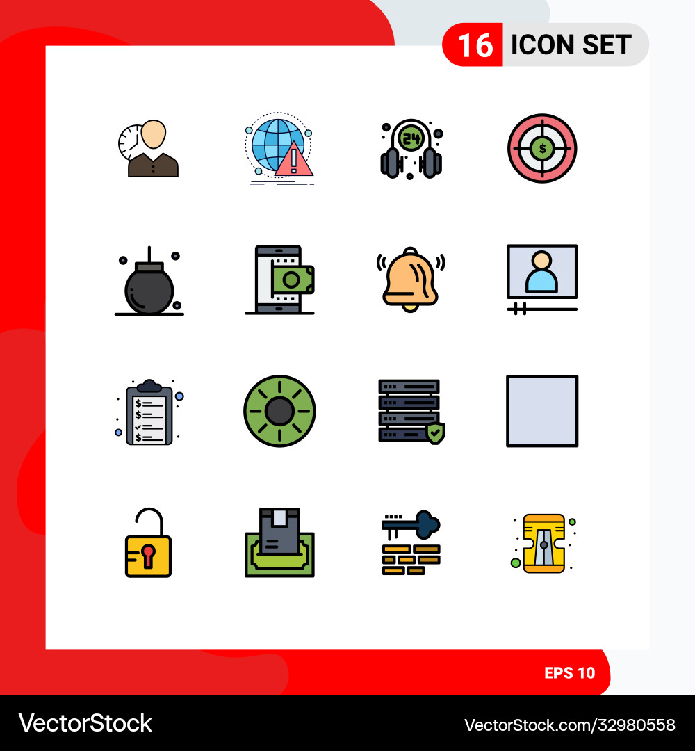 16 user interface flat color filled line pack Vector Image