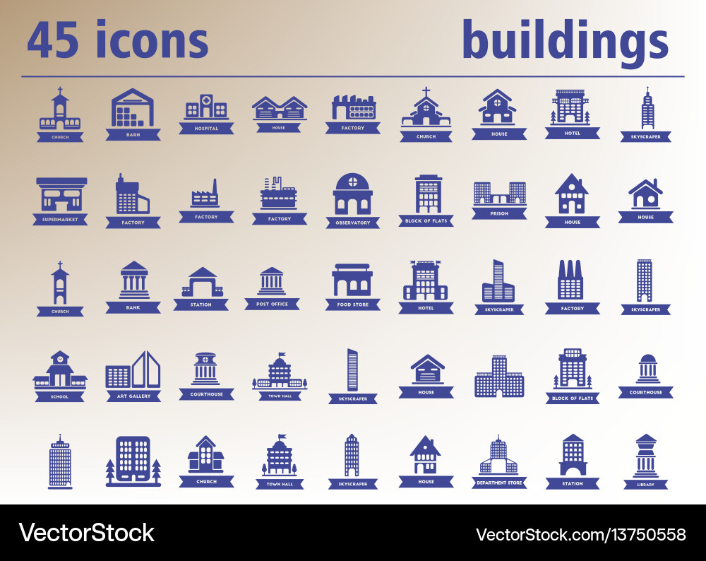 Building Icon Set - Diverse Structures vector image
