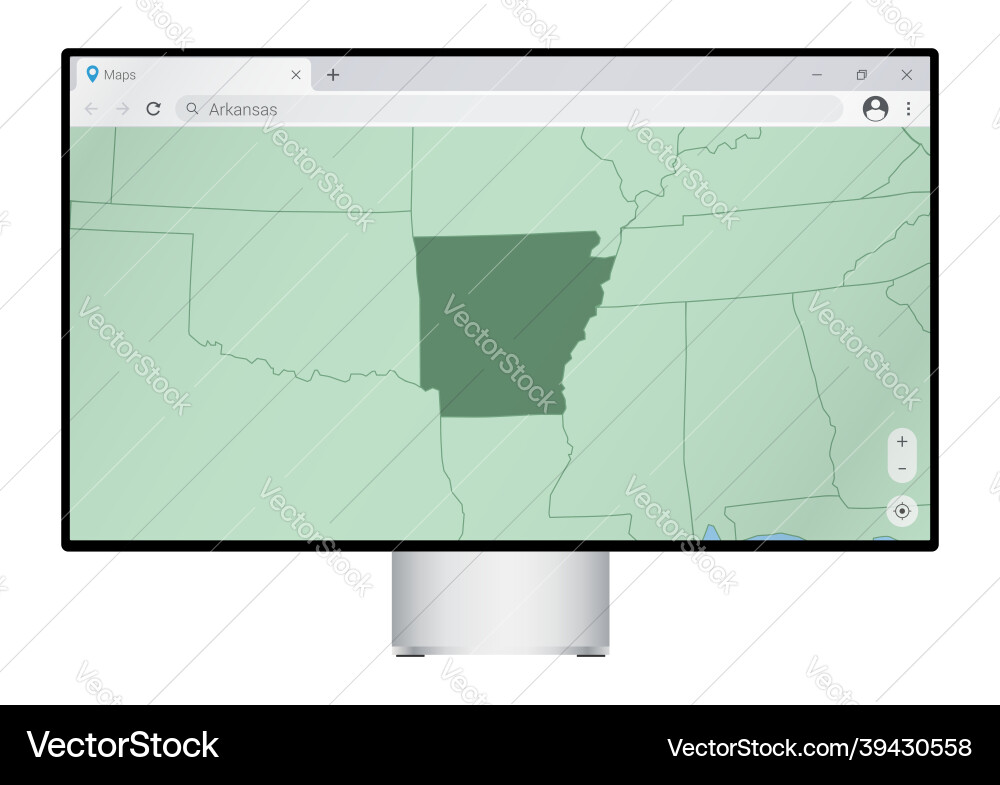 Computer monitor with map of arkansas in browser Computer monitor with map of arkansas in browser Vector Image