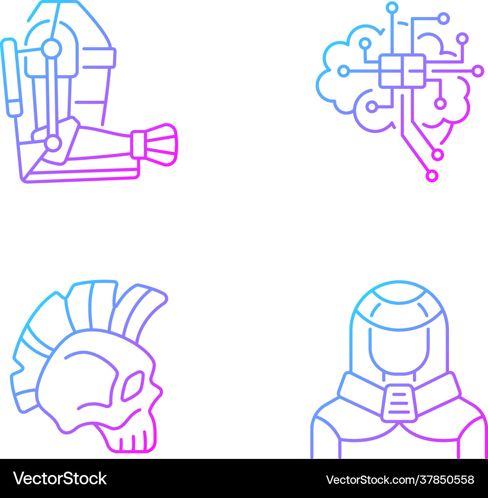 Cyberpunk augmentations gradient linear icons set Cyberpunk augmentations gradient linear icons set vector image