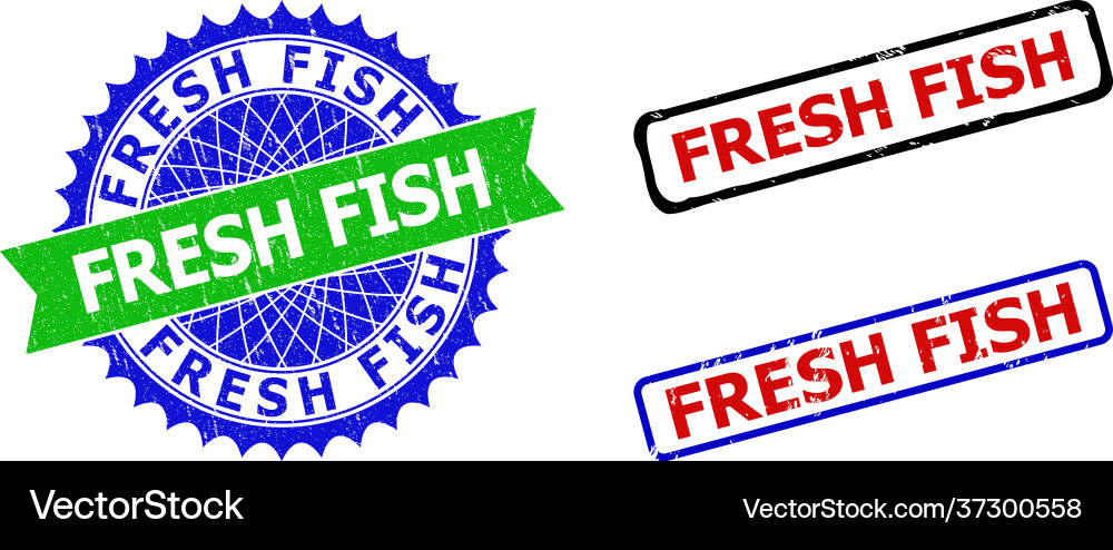 Frische Fisch Rosette und Rechteck zweifarbige Stempel Frische Fisch Rosette und Rechteck zweifarbige Stempel vektorbild