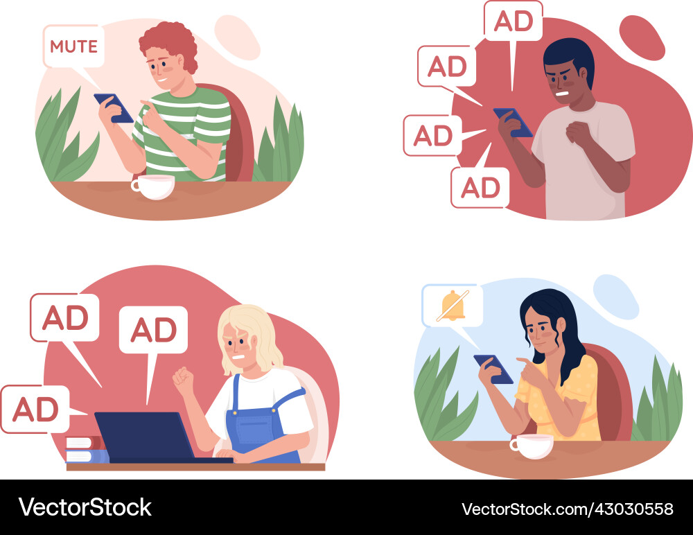 Internet users issues 2d isolated set Internet users issues 2d isolated set vector image