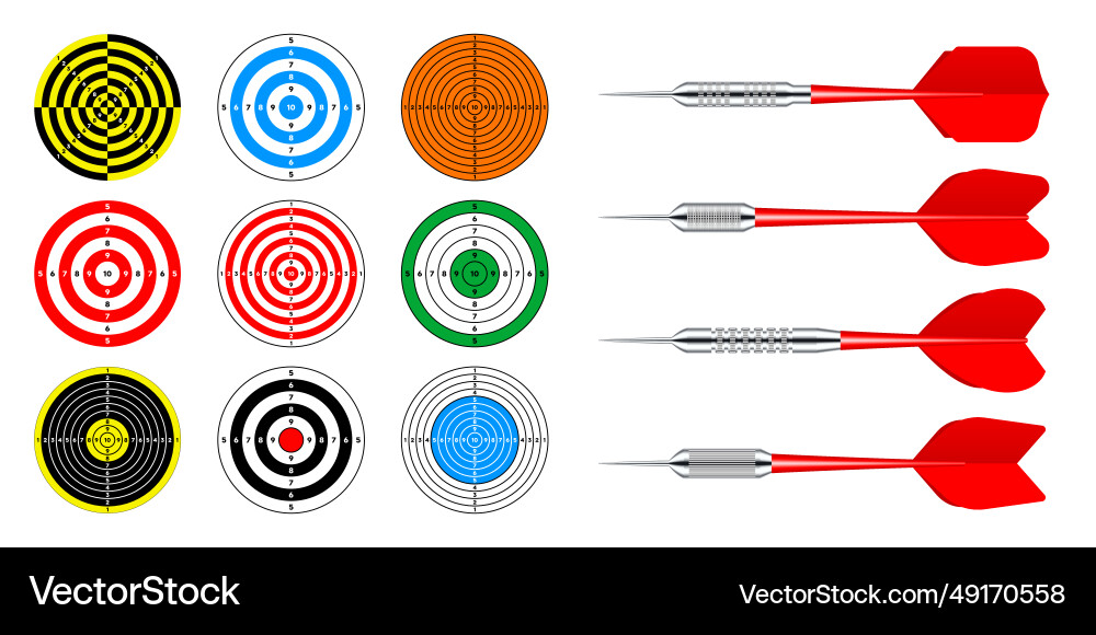 Paper targets with dart arrows shooting range Paper targets with dart arrows shooting range vector image