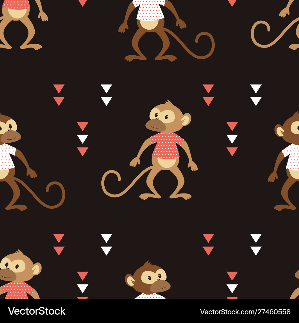 Seamless pattern with monkey on black Vector Image