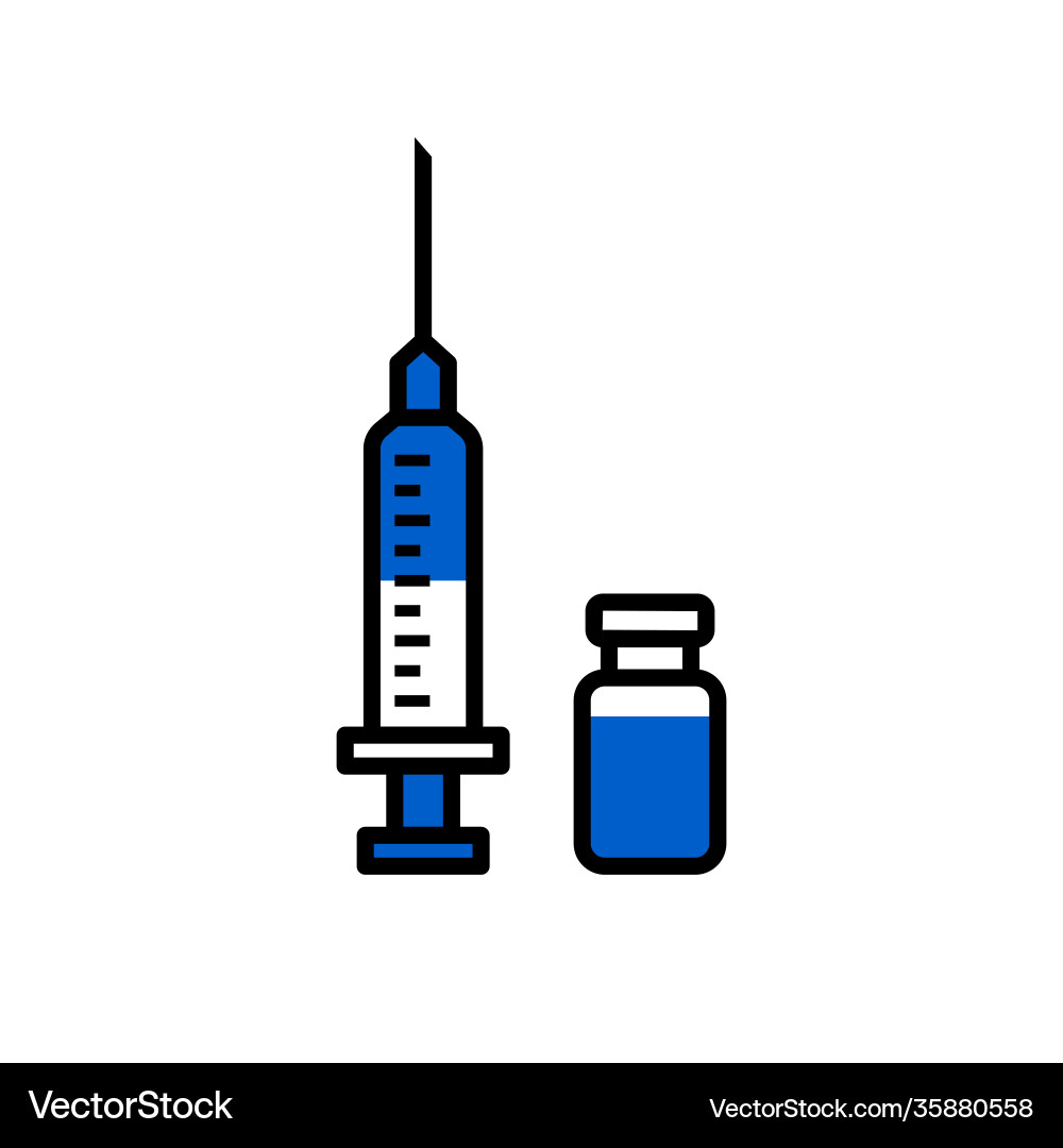 Syringe icon with needle and vial isolated white Syringe icon with needle and vial isolated white vector image