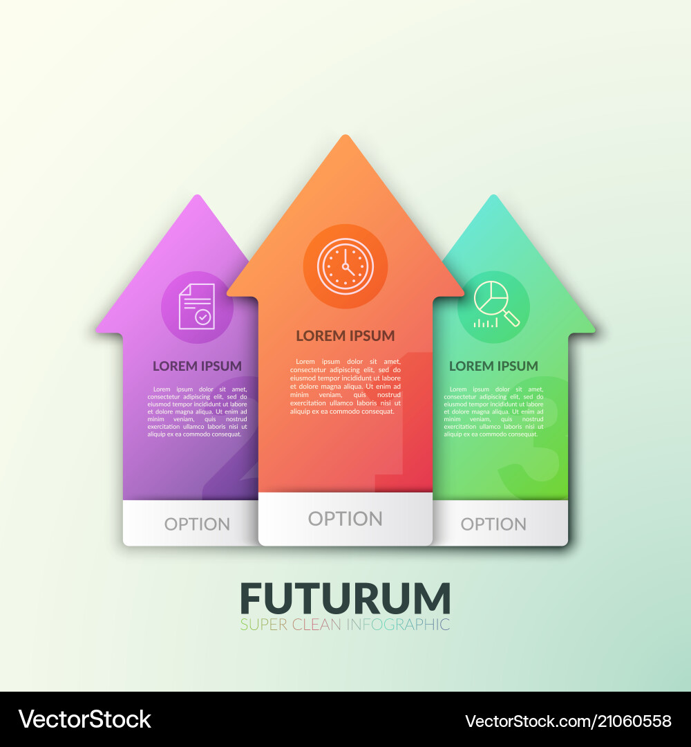 Three separate multicolored arrows pointing upward vector image