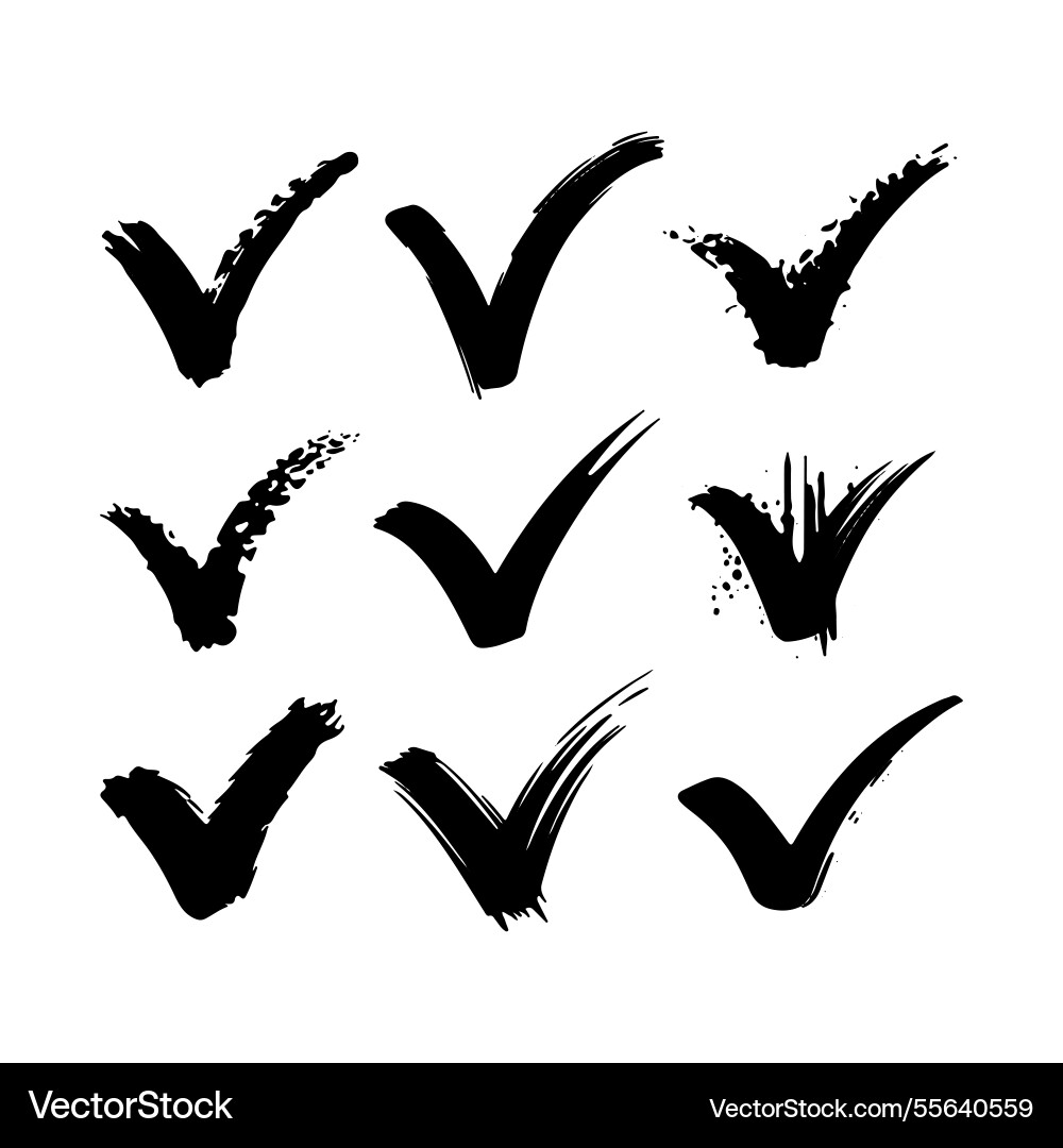 A collection of distressed check marks with uneven A collection of distressed check marks with uneven Vector Image