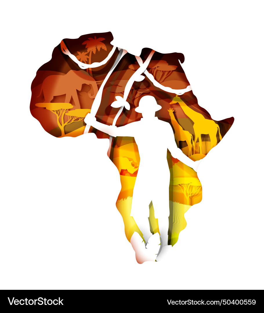 Africa travel poster with paper cut african Africa travel poster with paper cut african vector image