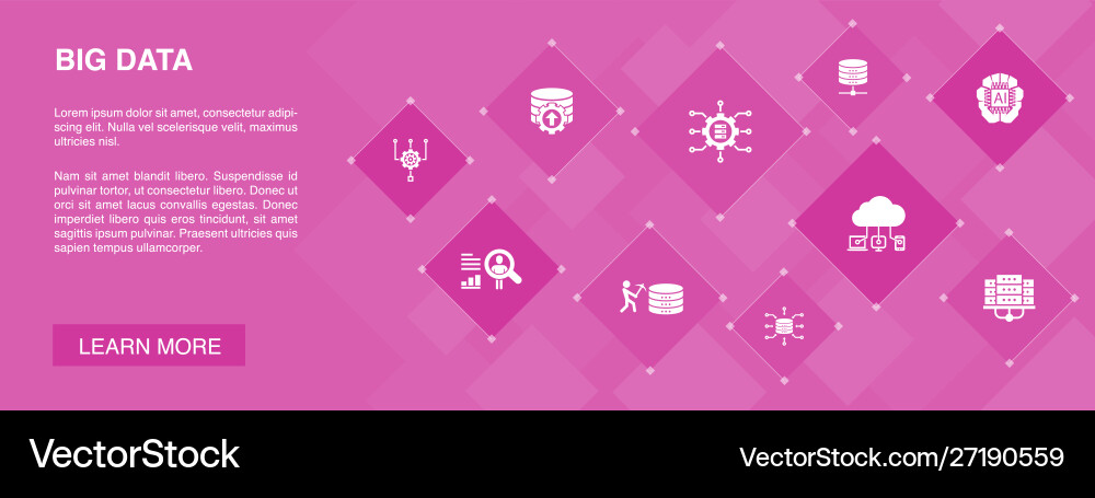 Big data banner 10 icons conceptdatabase vector image