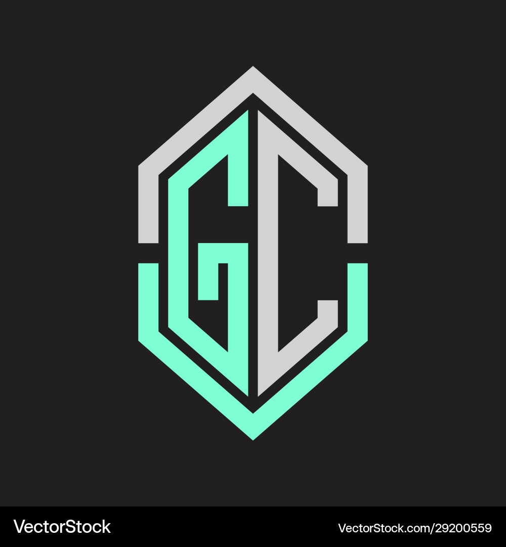Gc logo monogram with hexagon shape and outline Vector Image