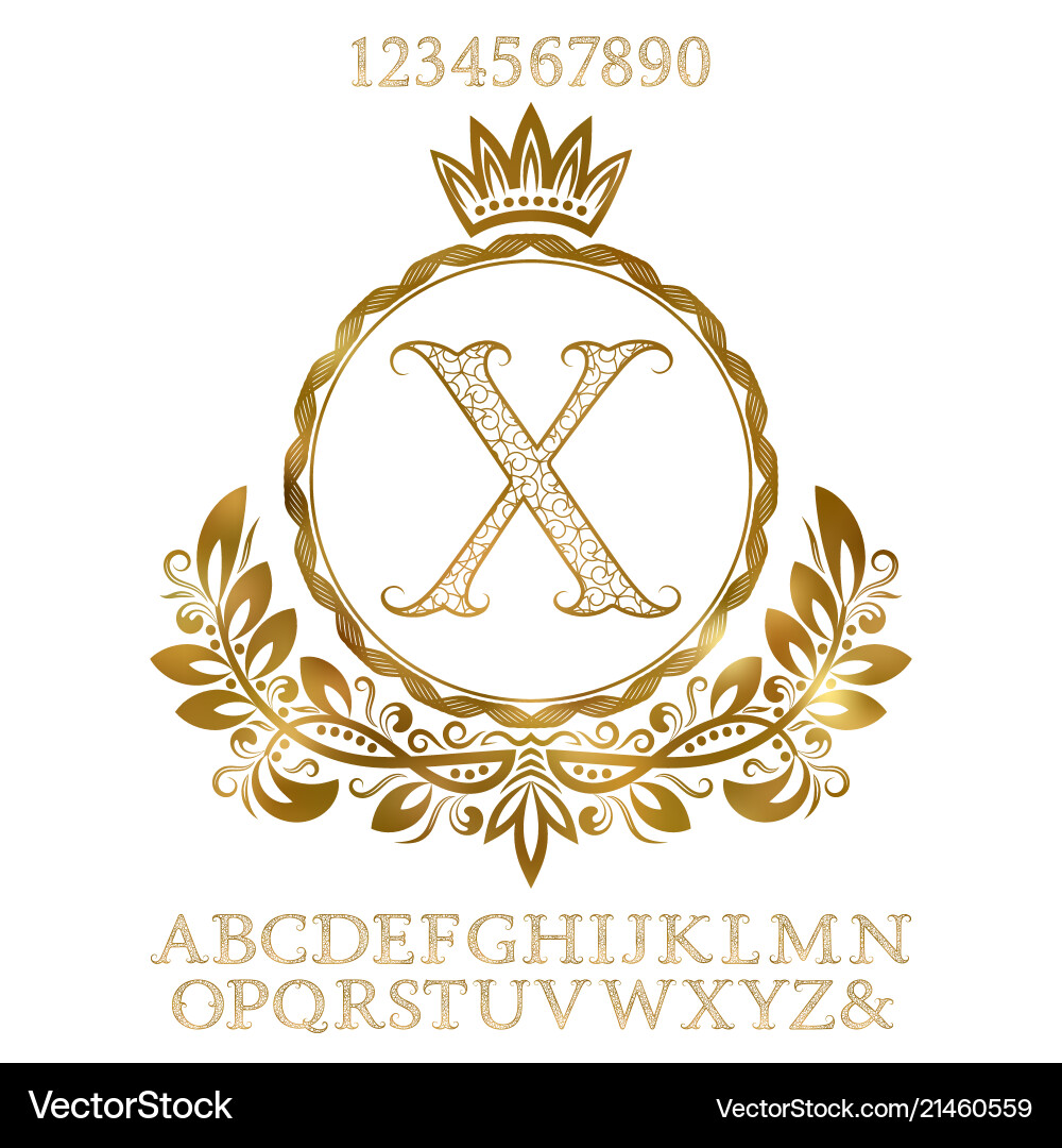 Golden letters and numbers with initial monogram Golden letters and numbers with initial monogram vector image