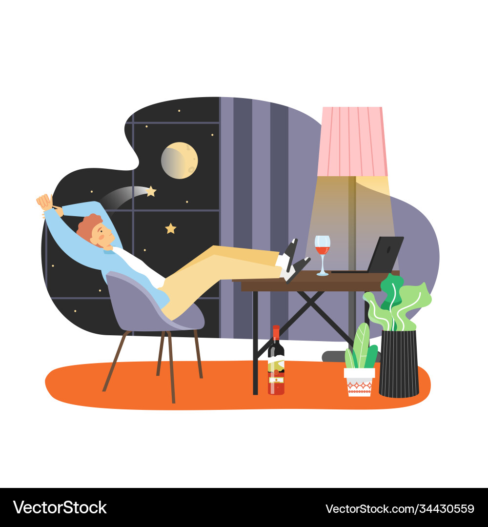 Man Working From Home with Wine vector image