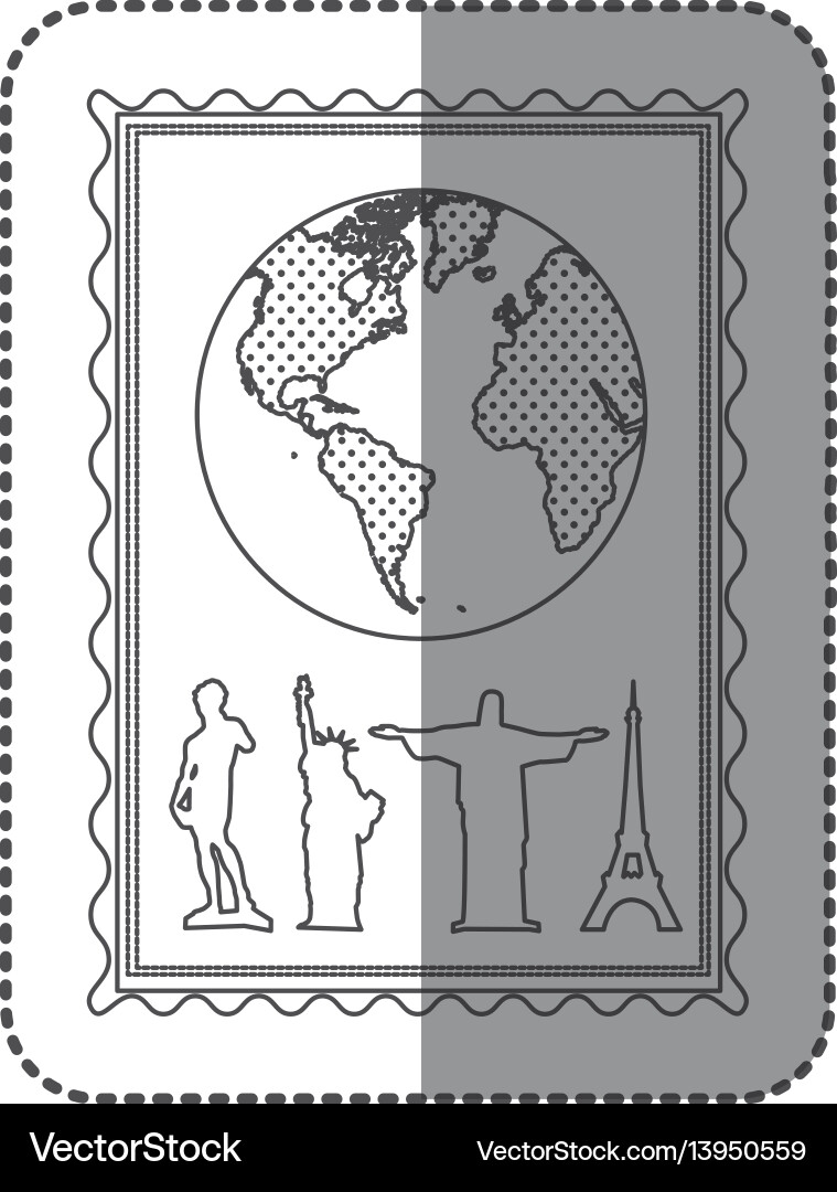 Monochrome frame with world map and set Vector Image