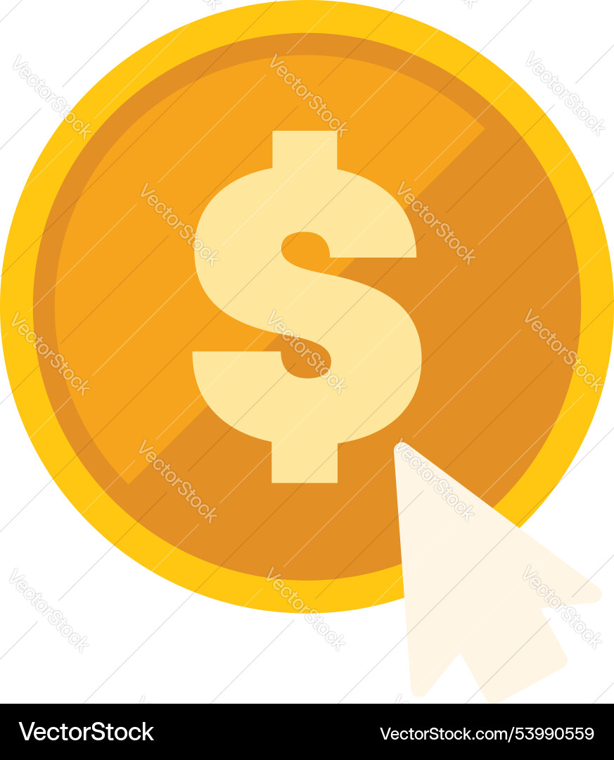 Mouse cursor clicking on a gold coin with dollar Mouse cursor clicking on a gold coin with dollar Vector Image