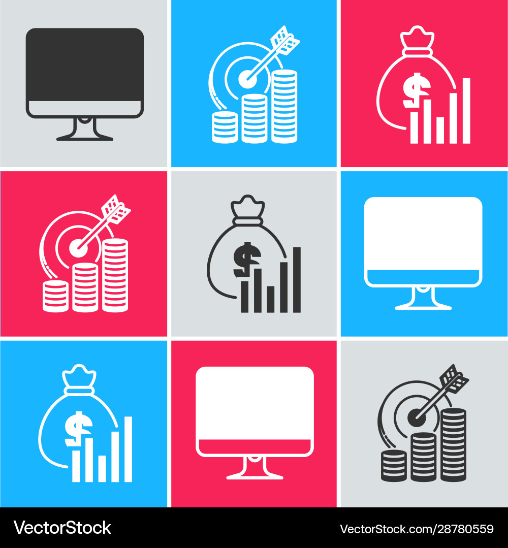 Set computer monitor screen target with coin Set computer monitor screen target with coin vector image