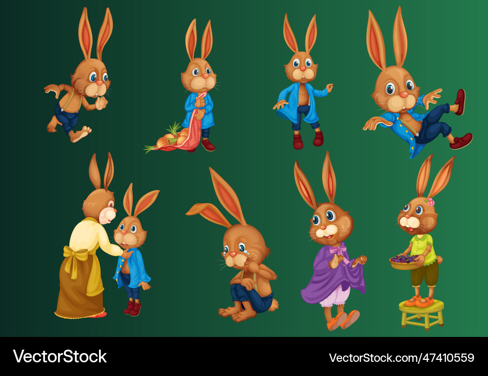 Set of rabbit different pose Set of rabbit different pose Vector Image