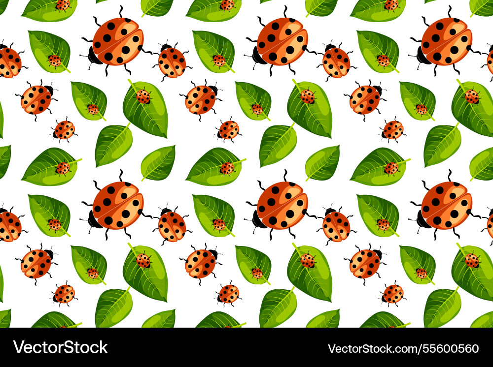 Bright ladybird and leaf seamless pattern creating Bright ladybird and leaf seamless pattern creating vector image