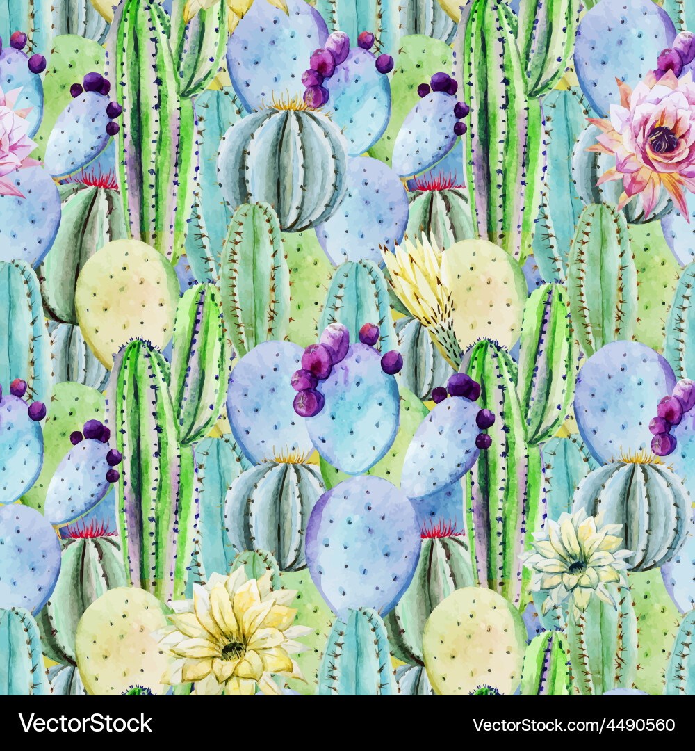 Cactus seamless patterns Royalty Free Vector Image