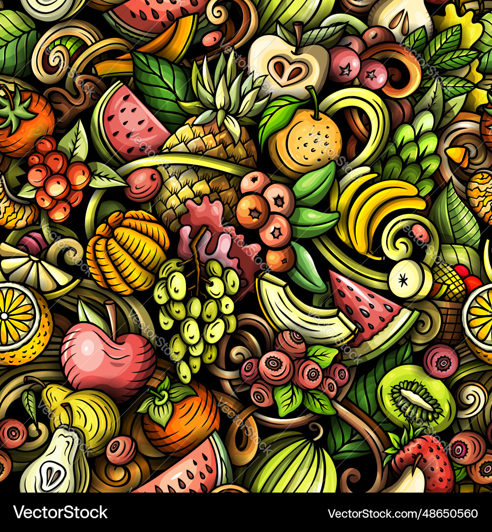 Cartoon doodles fruits seamless pattern Cartoon doodles fruits seamless pattern vector image
